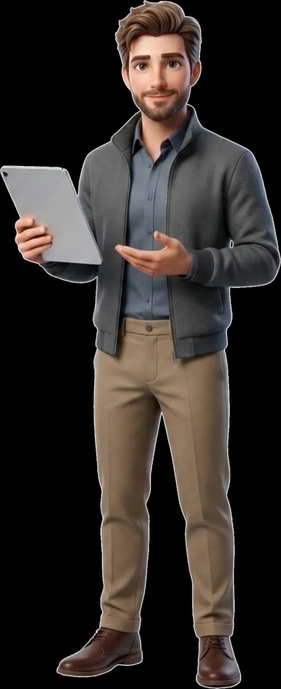 Illustrierte Lotsen-Figur mit Tablet, die auf die Anfrage verweist.